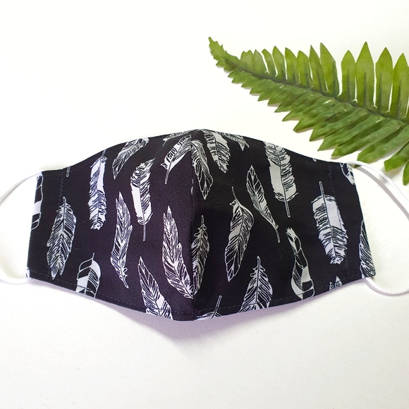 5 for $15 * White Fethers Cotton Face Mask - Picture 2 of 5